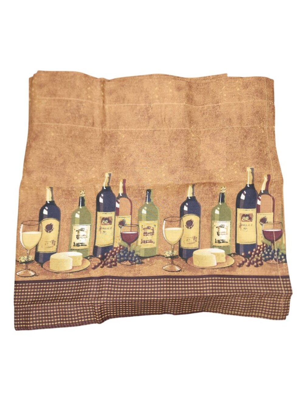 NWOT Wine Bottle Glass Cheese Grapes Curtain Valance Panel Brown 14.5x56 Inches